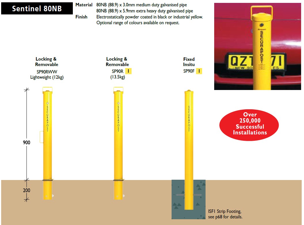 securapost sp90r locking removable bollards for protection against ram raid threats